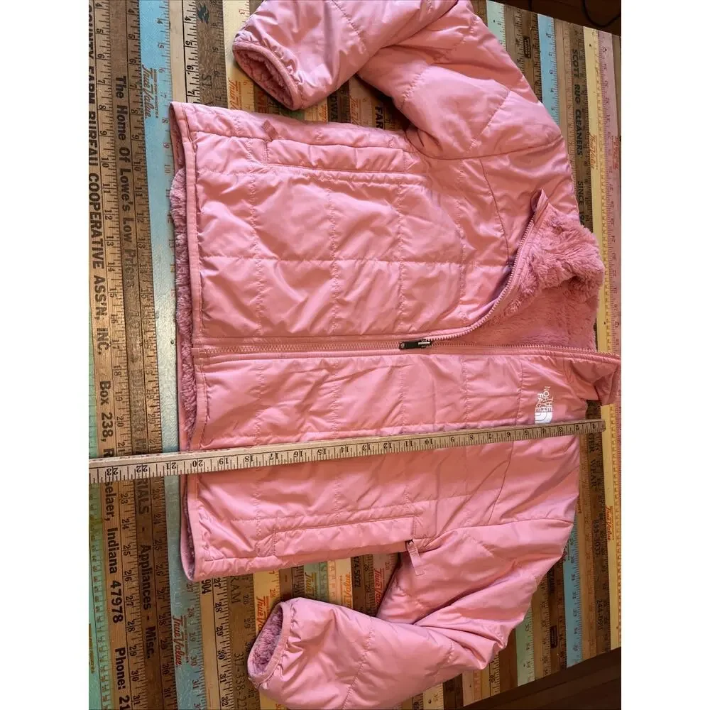 The North Face Jacket Girls L 12 Reversible Coral Pink Fuzzy Teddy Coat Warm